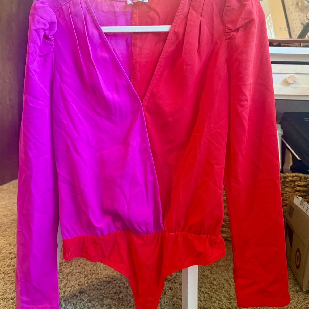 TCEC Two-Tone Pink and Red Long Sleeve Bodysuit